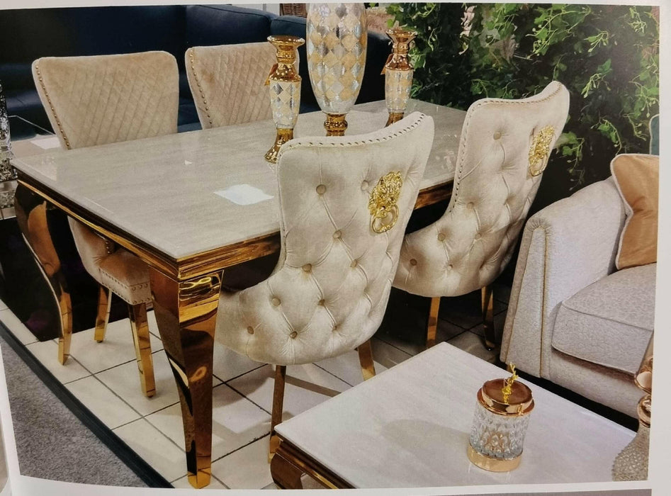 Sofia Cream & Gold Marble Table + Victoria Dining Chairs
