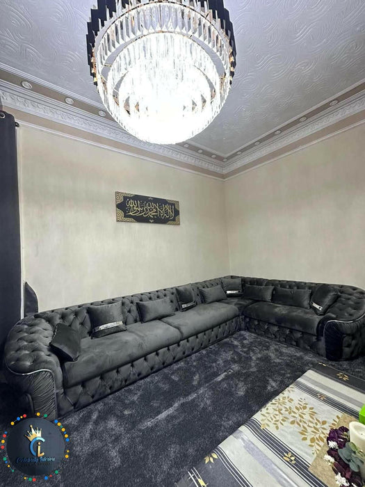 Chrometrimsofa goldtrimsofa velvetsofa dubaisofacollection plushvelvetsofas luxurysofa uniquesofas furniture sofas sofa cornersofa 3+2sofa homedecor design interiordesign livingroom home furnituredesigns love bespoke bespokesofas