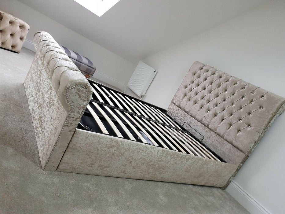 Sleigh Ottoman Chesterfield Crushed Velvet Bedframe