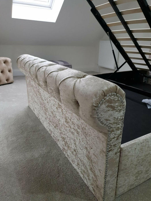 Sleigh Ottoman Chesterfield Crushed Velvet Bedframe