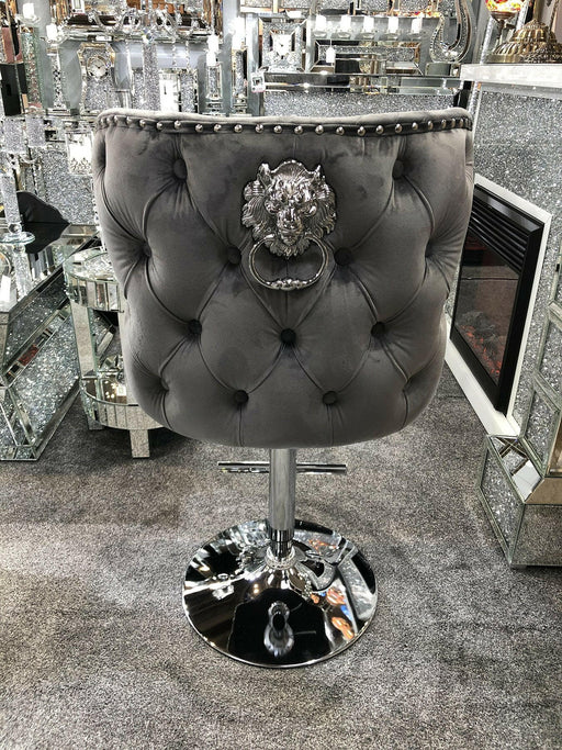 Valentino bar stool- Grey plush velvet - lion knocker  Velvet barstool adjustable barstool velvet bar stool bar chair bar stools upholstered barstool lion knocker barstool