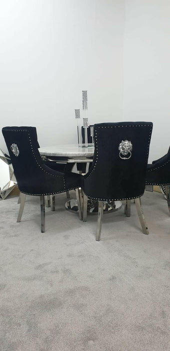 Majestic Grey Dining Chairs Lion Knocker Chrome Legs