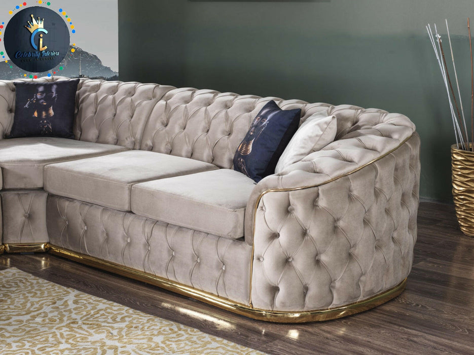 Chrometrimsofa goldtrimsofa velvetsofa dubaisofacollection plushvelvetsofas luxurysofa uniquesofas furniture sofas sofa cornersofa 3+2sofa homedecor design interiordesign livingroom home furnituredesigns love bespoke bespokesofas