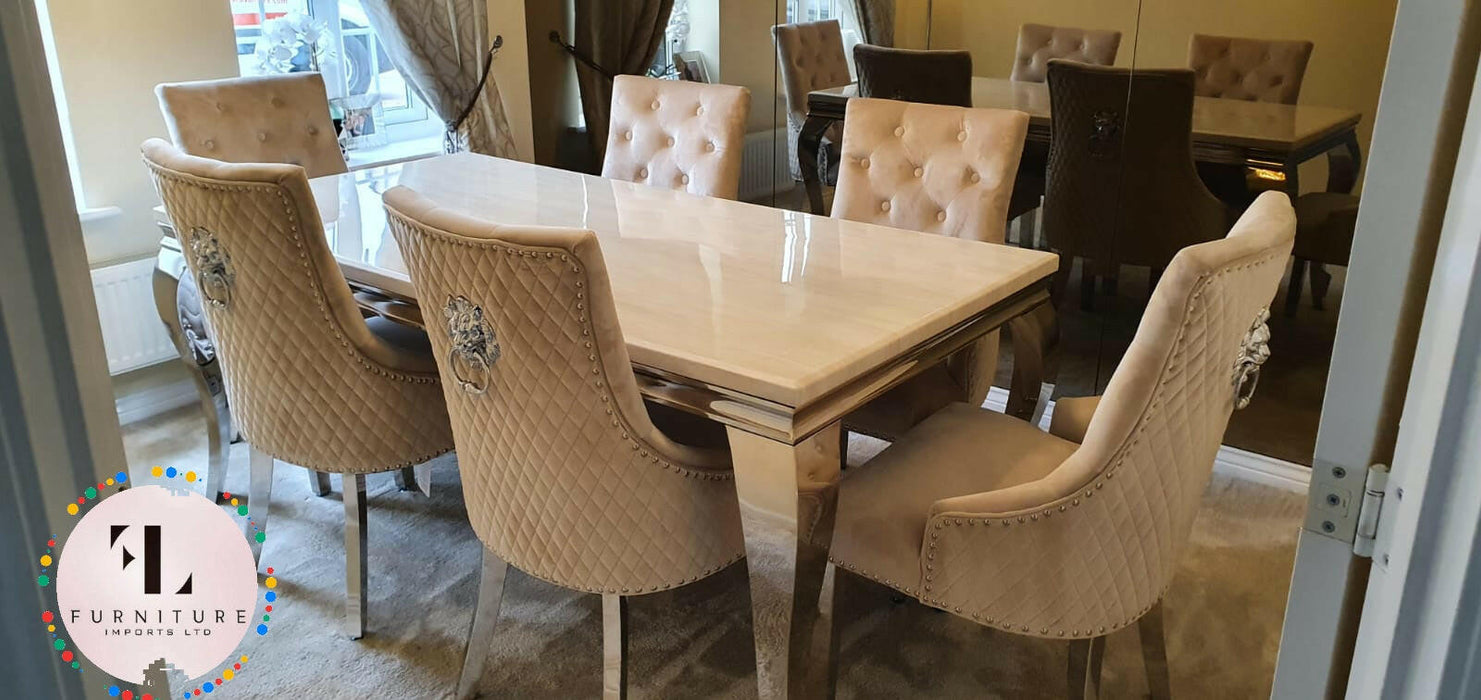 Majestic Grey Dining Chairs Lion Knocker Chrome Legs
