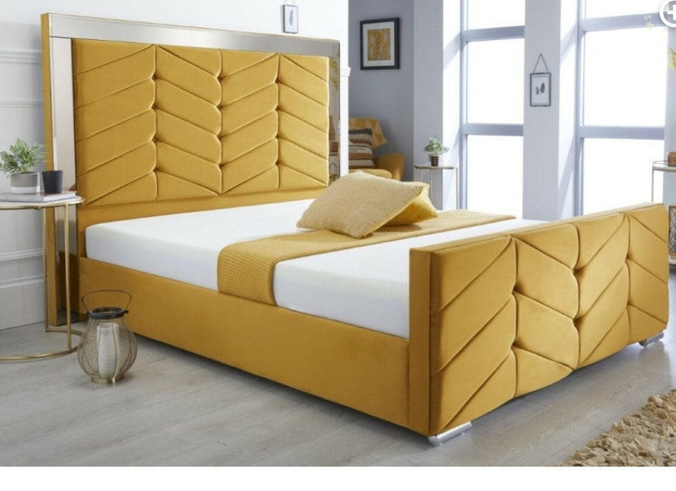 Luciana Mirrored Plush Velvet Bedframe