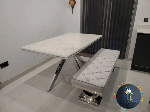 Karla White & Chrome Metal Finish Dining Table Only