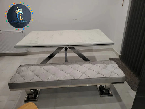 Karla White & Chrome Metal Finish Dining Table Only