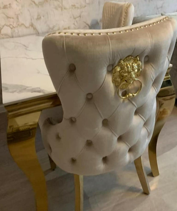 Sofia Black & Gold Marble Table + Victoria Dining Chairs