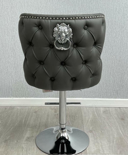 Bar Stool Pu Grey Leather Valentino Barstool Lion Knocker
