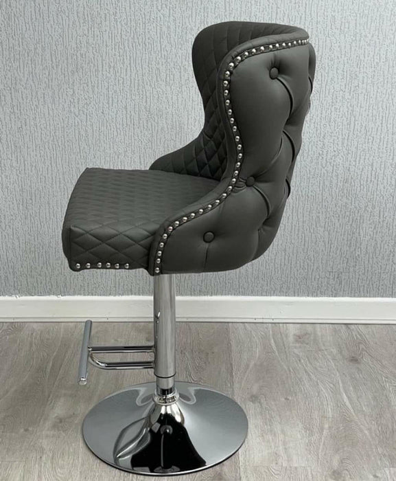 Bar Stool Pu Grey Leather Valentino Barstool Lion Knocker