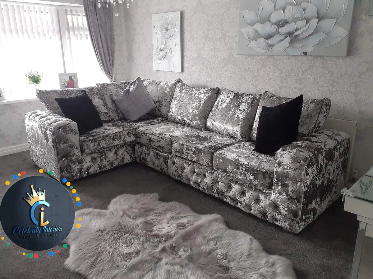 Ashton Corner Lustro Crushed Velvet Sofa Range Celebrity Interiors