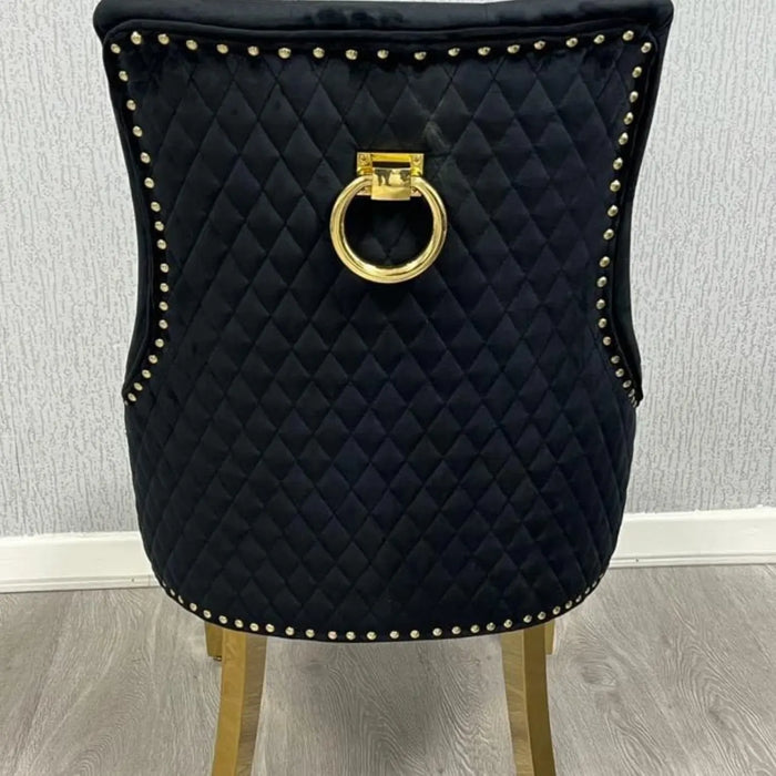 Sofia Black & Gold Round Marble Table + Majestic Dining Chairs