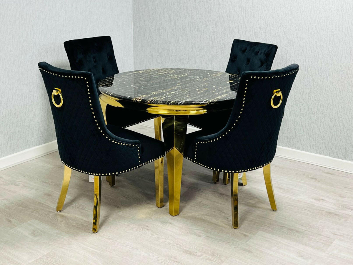Sofia 110cm Round Dining Table + 4 x Majestic Round Knocker Chairs — Celebrity Interiors