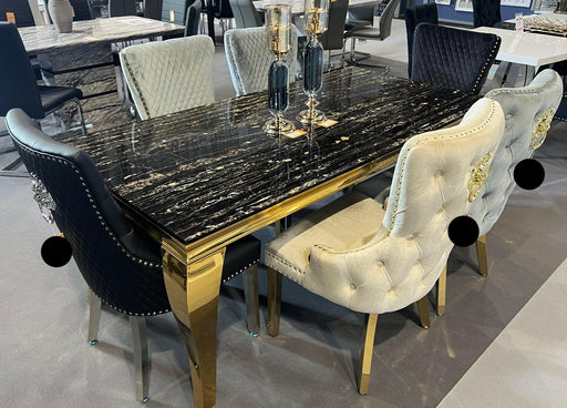 Sofia Black & Gold Marble Table + Victoria Dining Chairs
