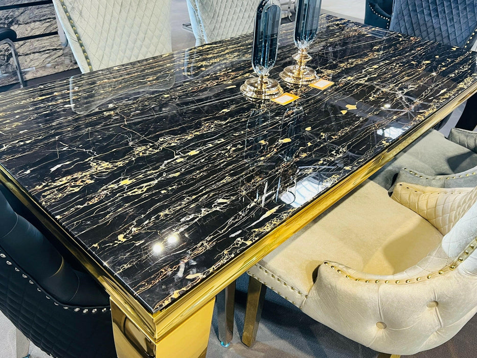 Sofia Black & Gold Marble Table + Victoria Dining Chairs