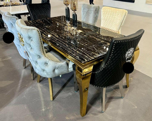 Sofia Black & Gold Marble Table + Victoria Dining Chairs