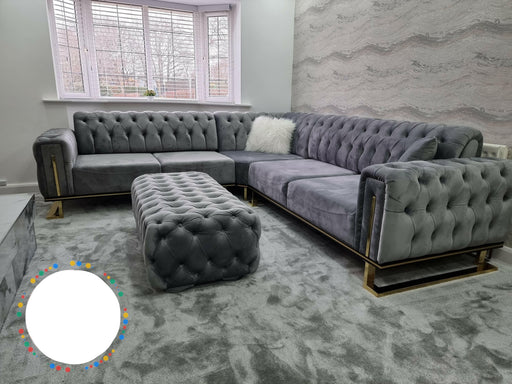 Chrometrimsofa goldtrimsofa velvetsofa dubaisofacollection plushvelvetsofas luxurysofa uniquesofas furniture sofas sofa cornersofa 3+2sofa homedecor design interiordesign livingroom home furnituredesigns love bespoke bespokesofas