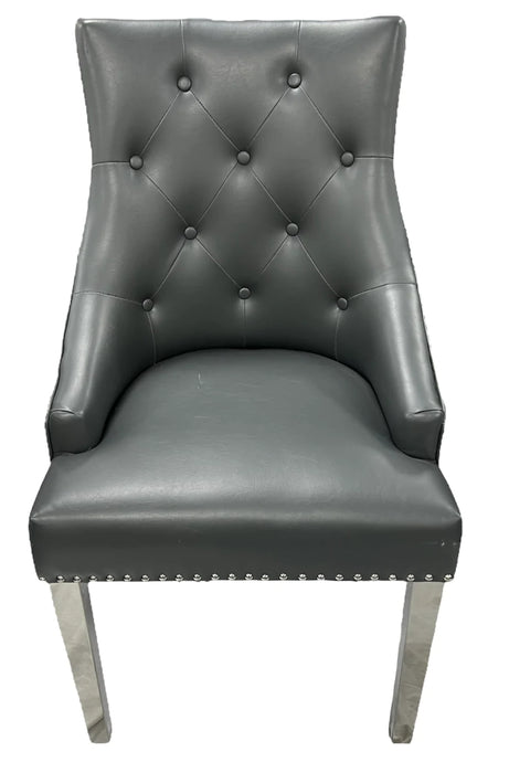 Lexi Chair Grey Leather & Chrome Legs - Round Knocker