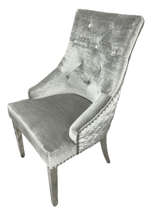 Lexi Chair Silver Shiny Pewter Velvet & Chrome Legs