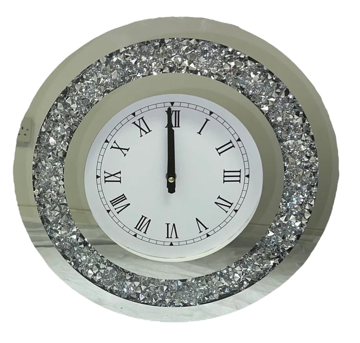 Round Crushed Diamond Mirrored clock 40cm
