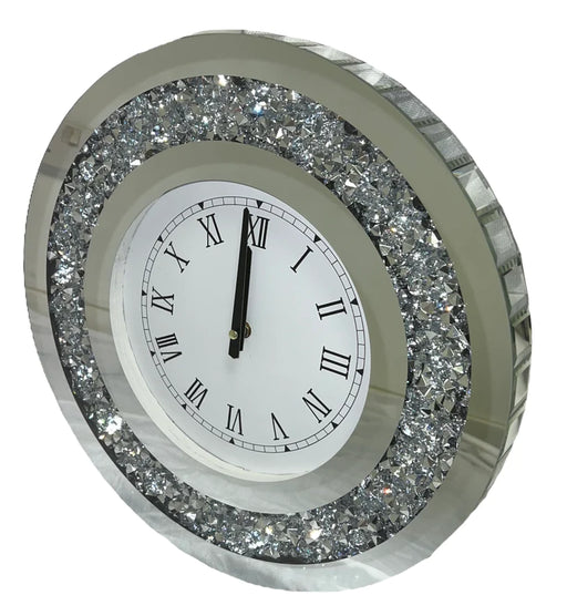 Round Crushed Diamond Mirrored clock 50cm