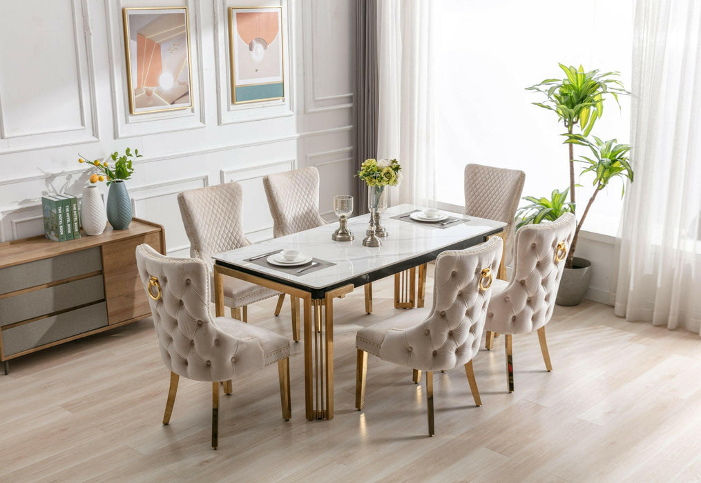 Sorrento Sintered Stone Rectangle Dining Table + Victoria Velvet Dining Chairs