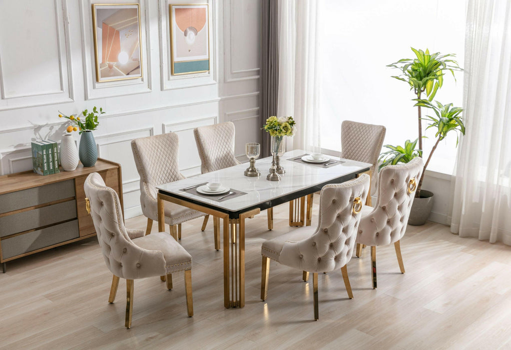 Sorrento Sintered Stone Rectangle Dining Table + Victoria Velvet Dining Chairs