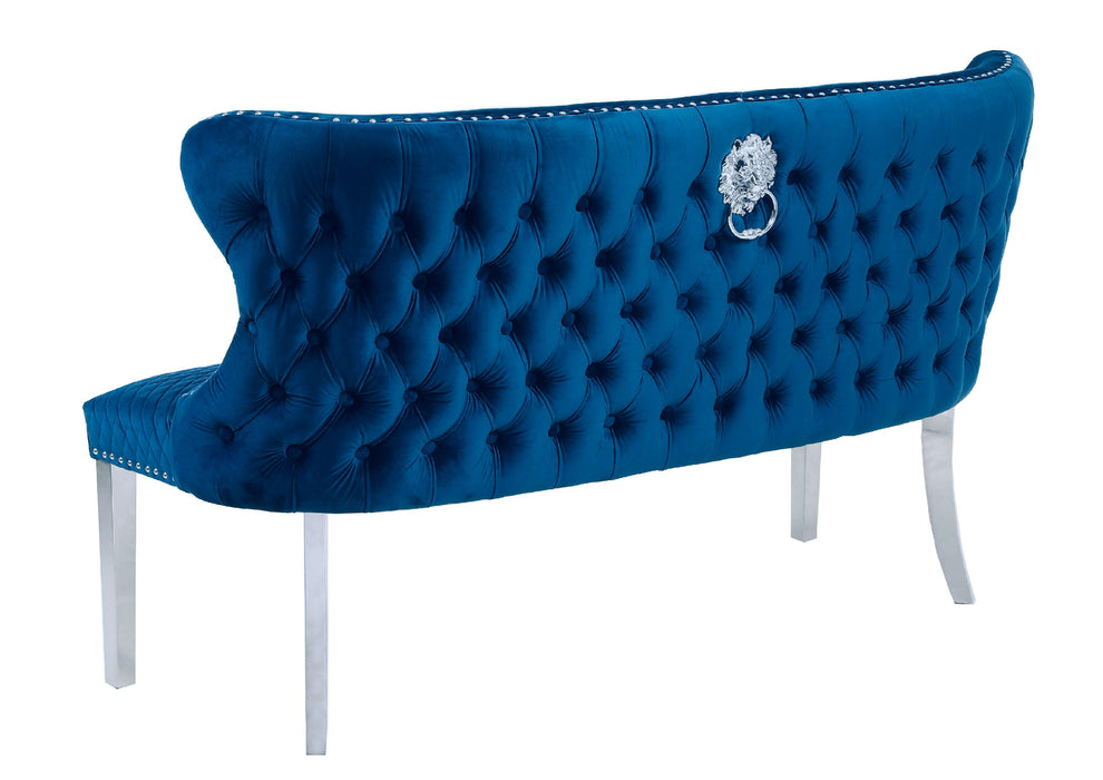 Valentino Velvet Fabric Dining Bench With Chrome Legs