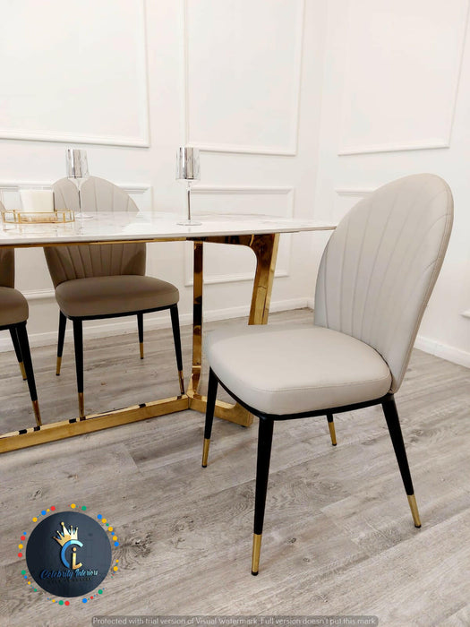 Lucien 1.8m Pandora Gold Sintered Stone Top & Sienna Leather Chairs