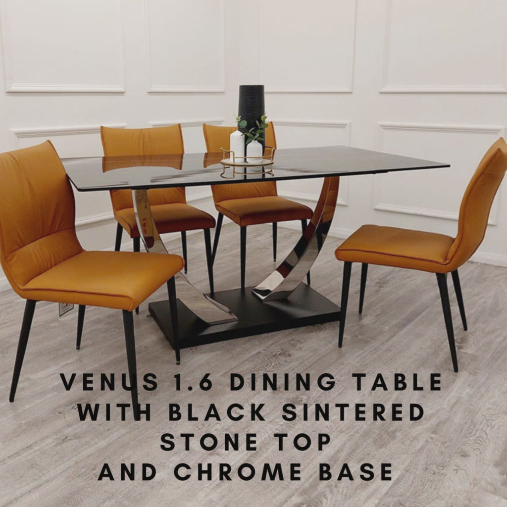 Venus 1.6 Chrome Dining Table with Black Sintered Stone Top