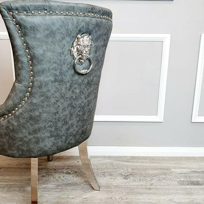 Megan Dining Chair With Lion Knocker Center Piece Grey (1 x Chair Sale)